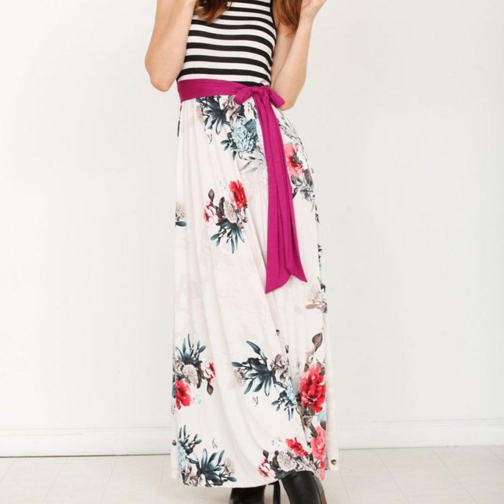 Egs by Eloges Ivory & Magenta Stripe Floral Dress